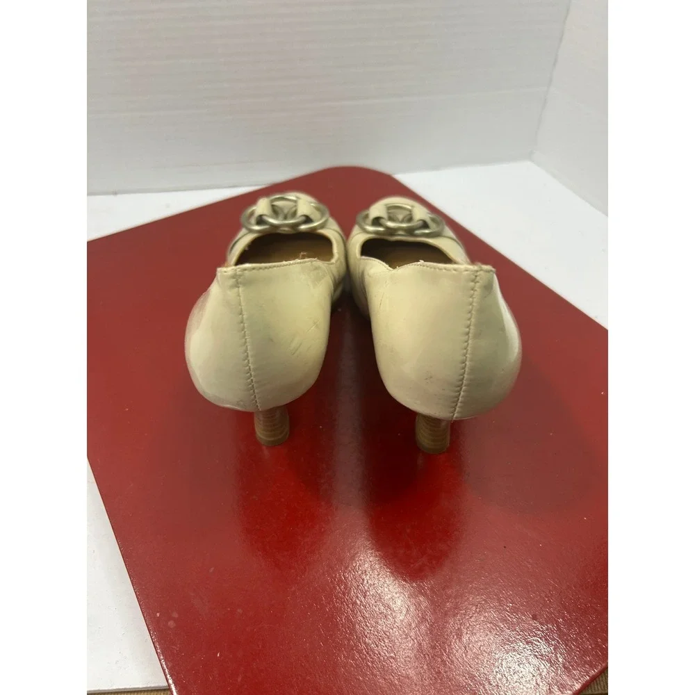 Croft Barrow Patent Pumps 6 Ivory Buckle Heel Career Office Professional Classic
